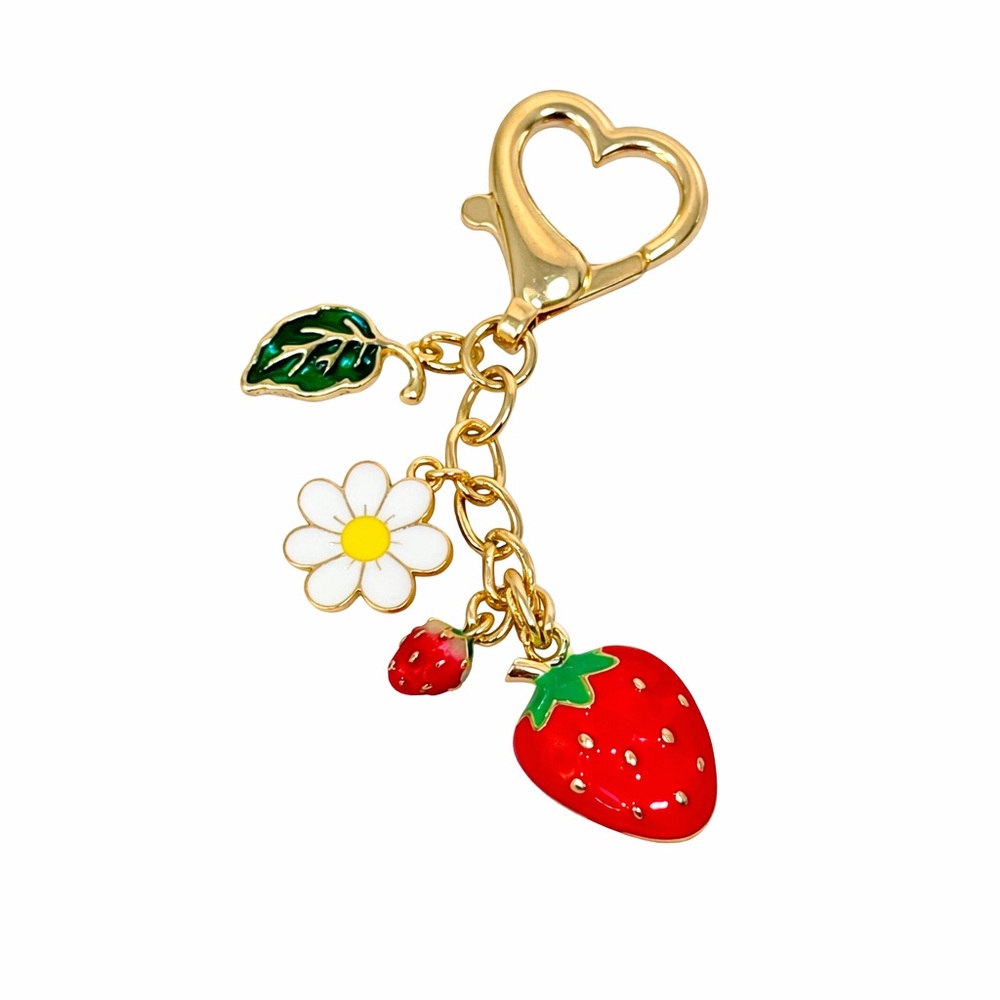 Gold Tone Red Strawberry Charm Bag Charm/ Keychain NWT